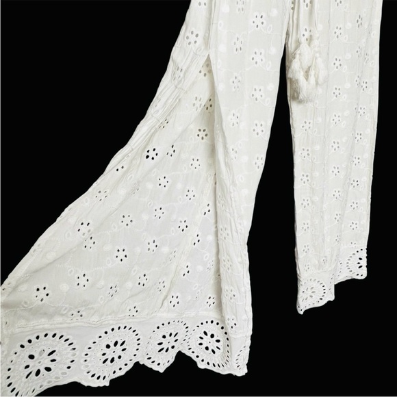 Gypsy Surf Eyelet Pants Off White SZ S Cropped Floral Wide Leg Boho Beach Vacay - Picture 6 of 11